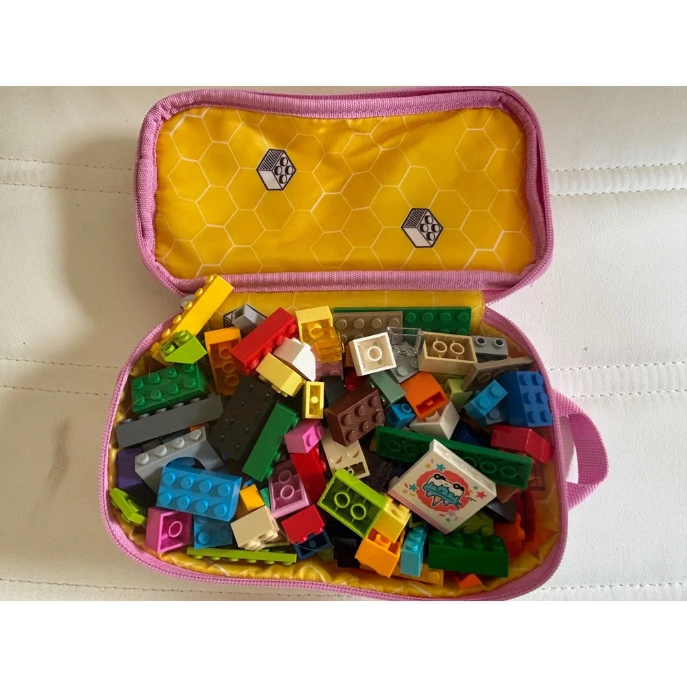 LEGO Brick Pouch Pink Canvas Pencil Case Travel Organizer Bag 2x1 Stud Design